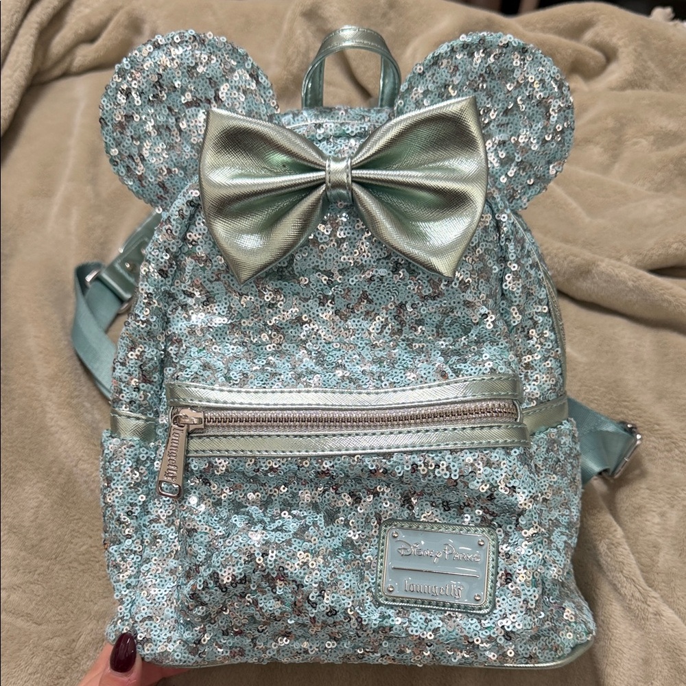 Loungefly Mint Sequin Backpack with Metallic Bow